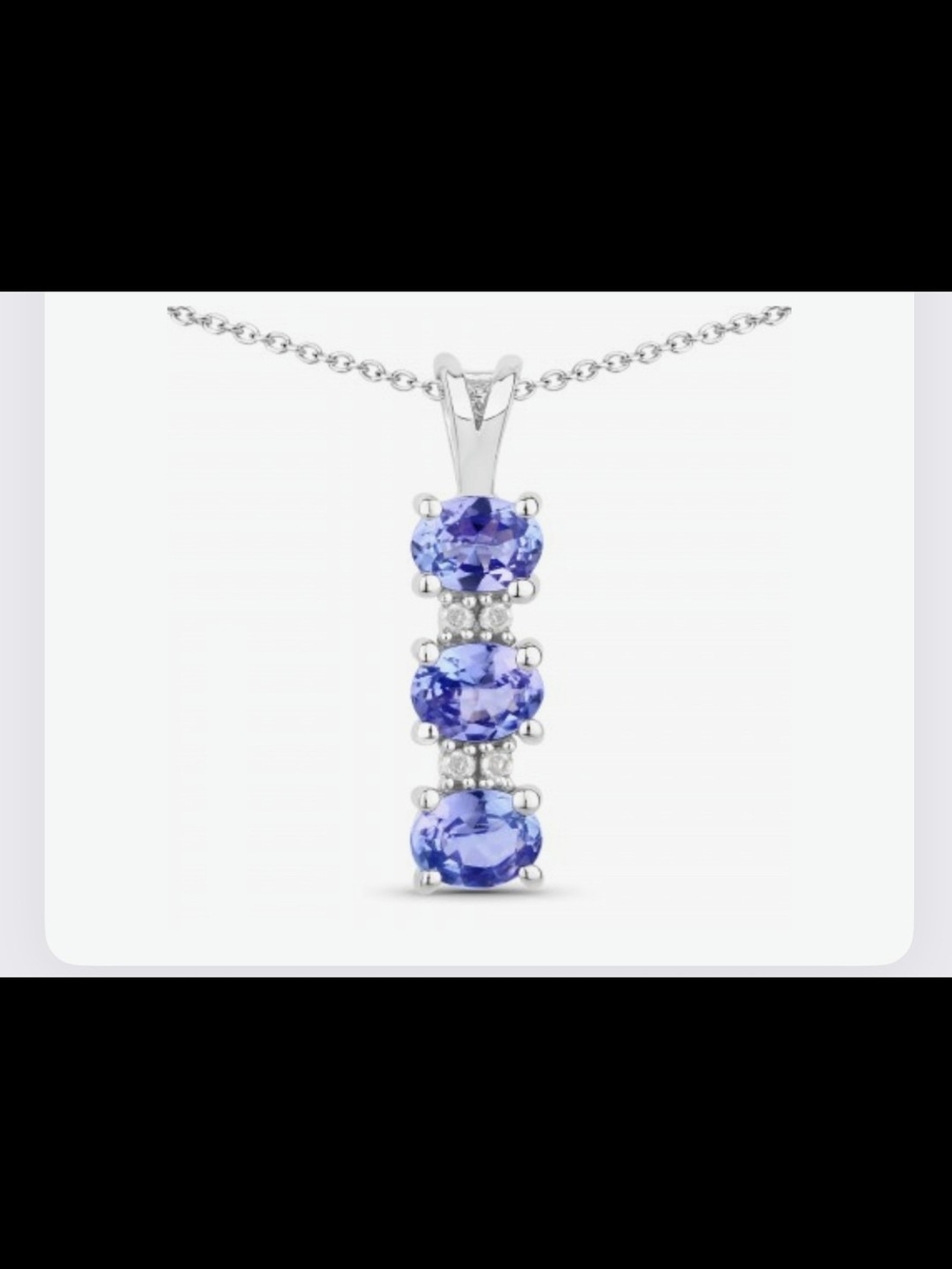 14 K Over White Gold Sterling Silver Blue Tanzanite And Diamonds Necklace 18 In